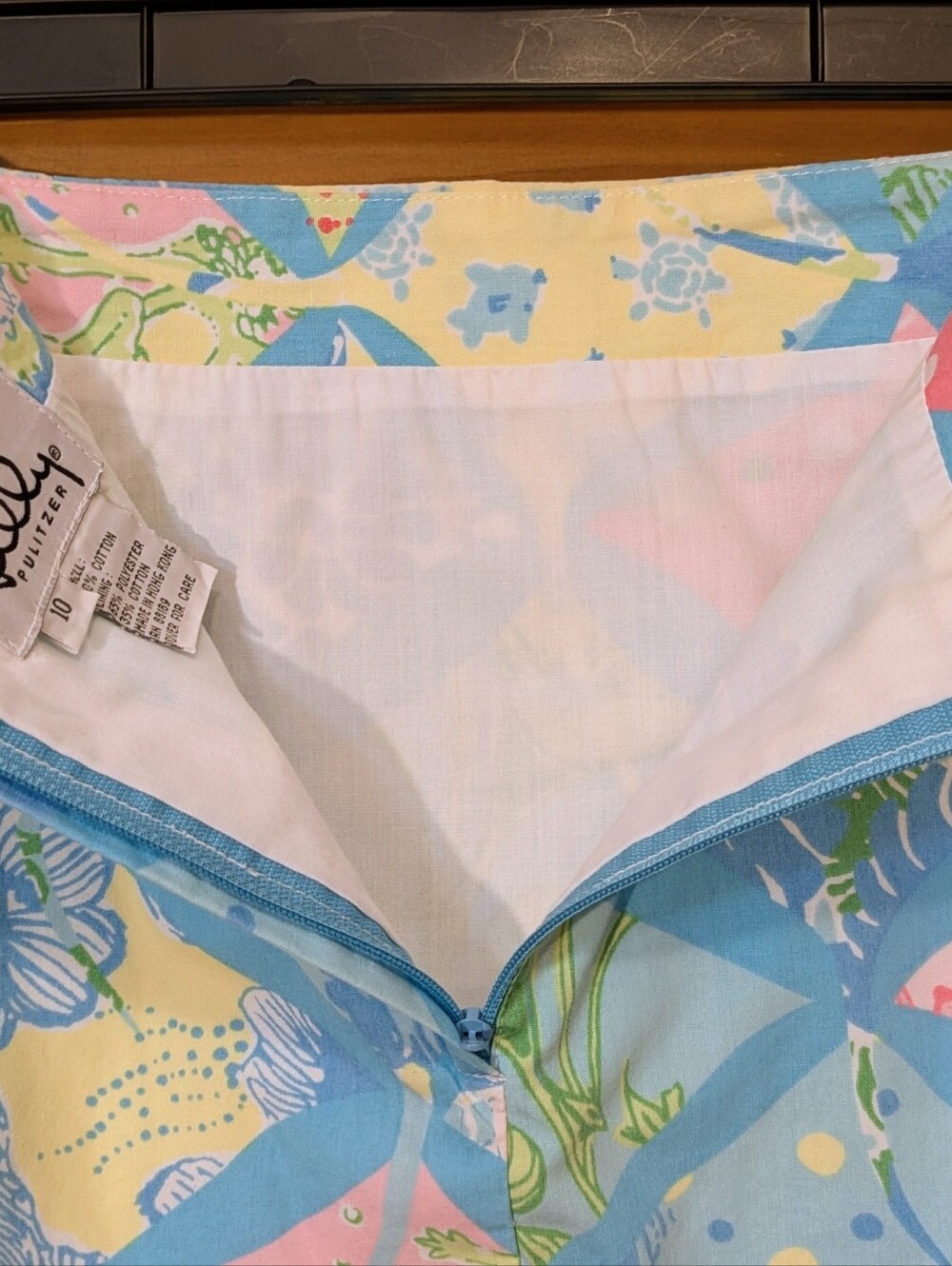 VTG Lilly Pulitzer Mini Skirt A-Line Floral Blue Yellow Cotton Sz 10 Y2K Resort - Picture 5 of 12